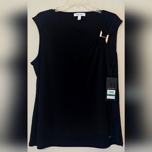 NINE WEST Women's Knit Top. Sleeveless. Gold buckle.  Size Large